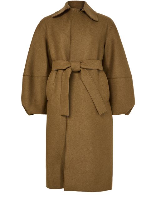 Puff-sleeved coat in pressed wool