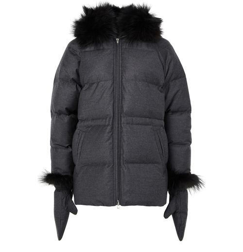 Puffer jacket with a fox fur coll